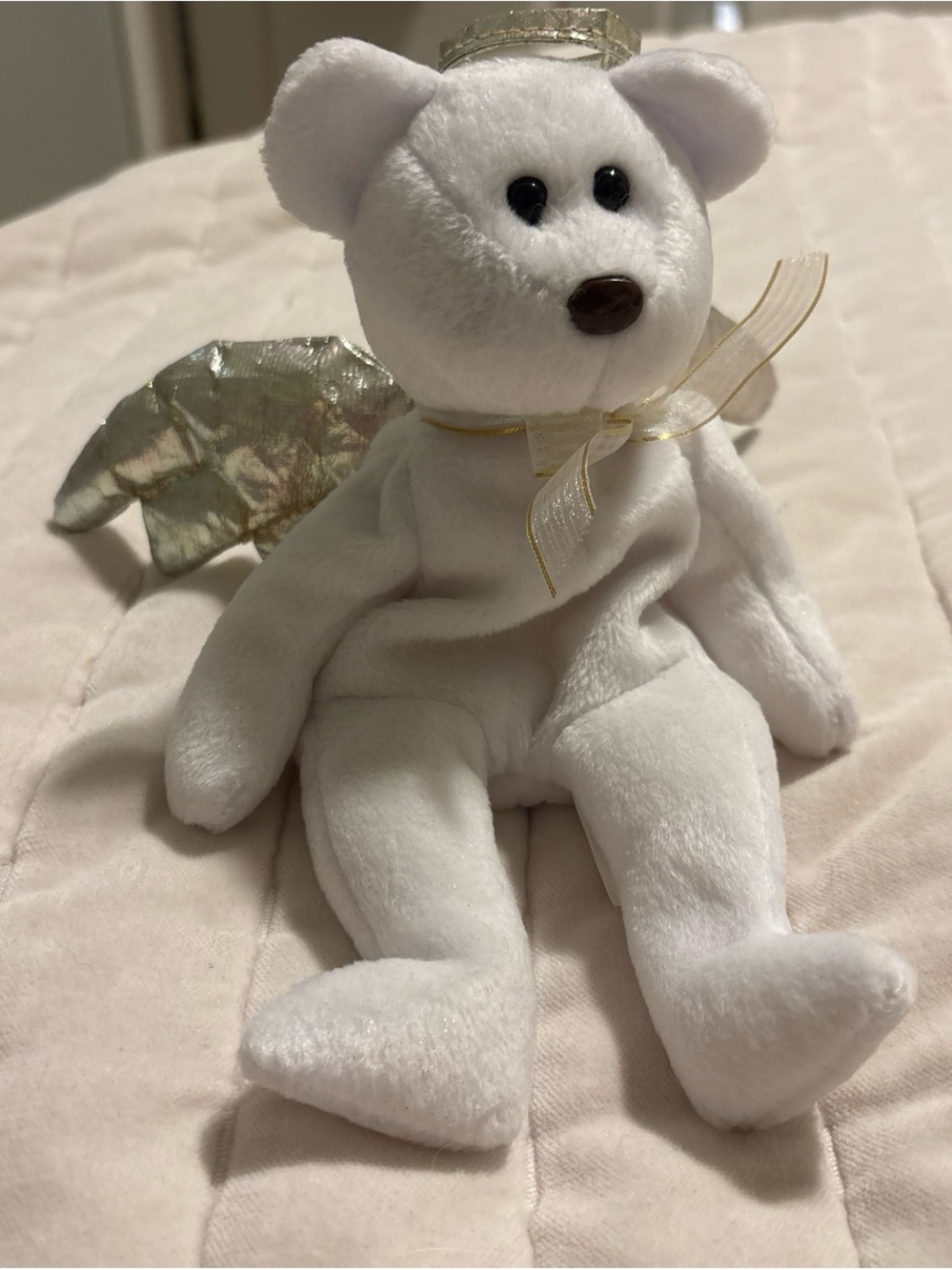 Plush White Angel Bear with Gold Accents
